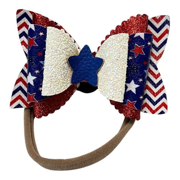 4th of July Baby Girl 4” Bow Headband 2 in 1 Interchangeable Nylon USA Patriotic - Picture 4 of 6